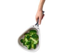 Load image into Gallery viewer, Droplet Large White Colander with Folding Handle