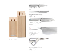 Load image into Gallery viewer, Elevate™ Fusion 5-piece Knife & Scissor Set with Beechwood Block