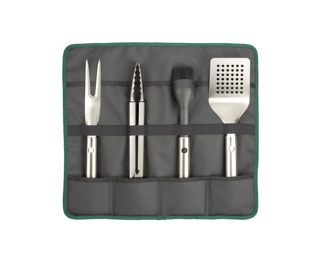 GrillOut™ 4-Piece Stainless-Steel BBQ Utensil Set with Storage Case