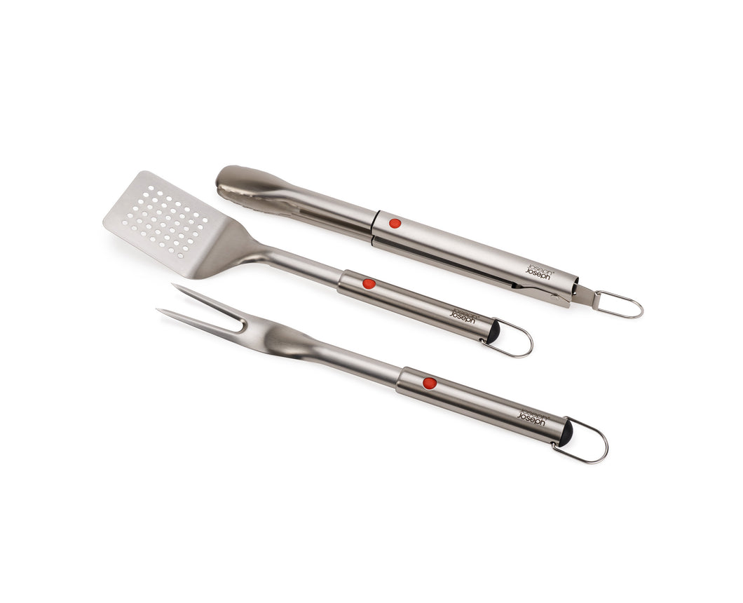 GrillOut™ 3-Piece Stainless-Steel BBQ Turner, Tongs & Fork Set
